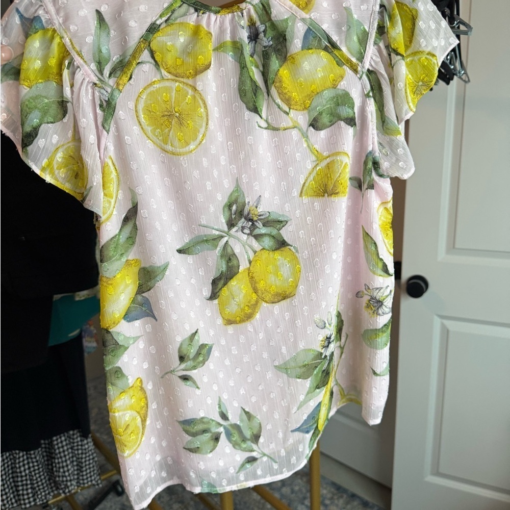 Joie Light Pink Blouse with Lemon Design Sz XS NWT - Picture 9 of 9